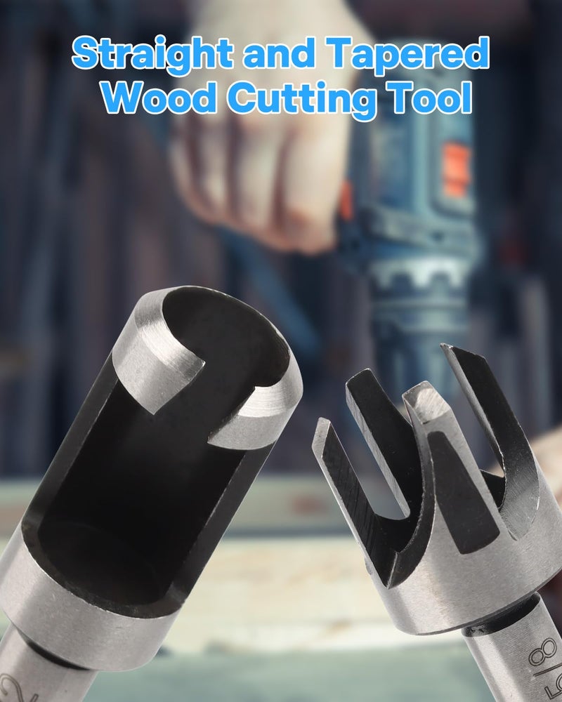 AOKLIT Plug Cutters for Woodworking, 8pcs Wood Plug Cutters Drill Bit Set with 1/4 Round Shank, Straight and Tapered Taper Cutting Tool 1/4", 5/8", 3/8", 1/2", Silver - Image 3